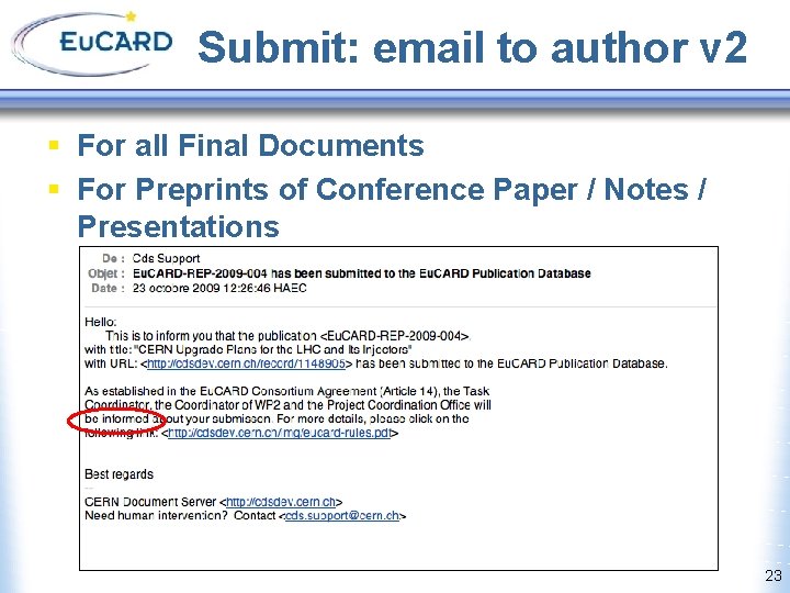 Submit: email to author v 2 § For all Final Documents § For Preprints