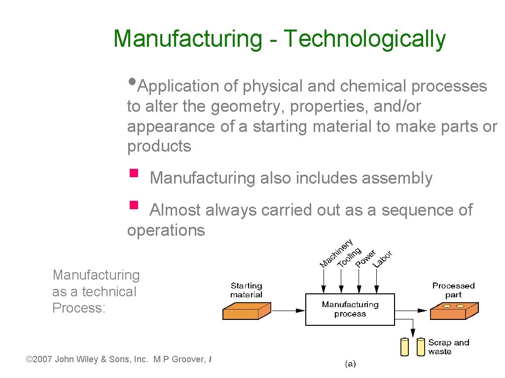 Manufacturing - Technologically • Application of physical and chemical processes to alter the geometry,