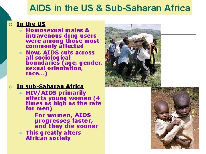 AIDS in the US & Sub-Saharan Africa ¡ In the US l Homosexual males