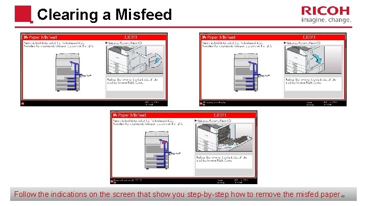 Clearing a Misfeed Follow the indications on the screen that show you step-by-step how