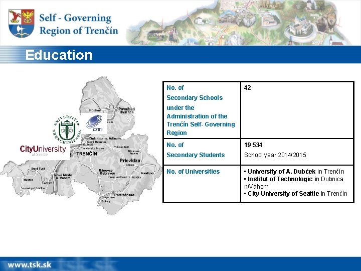 Education No. of 42 Secondary Schools under the Administration of the Trenčín Self- Governing