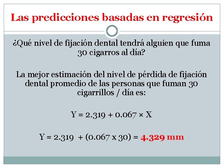 Las predicciones basadas en regresión ¿Qué nivel de fijación dental tendrá alguien que fuma