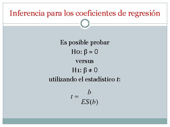 Inferencia para los coeficientes de regresión Es posible probar H 0: β = 0