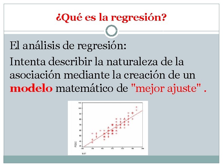 ¿Qué es la regresión? El análisis de regresión: Intenta describir la naturaleza de la