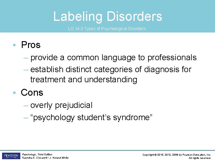 Labeling Disorders LO 14. 3 Types of Psychological Disorders • Pros – provide a