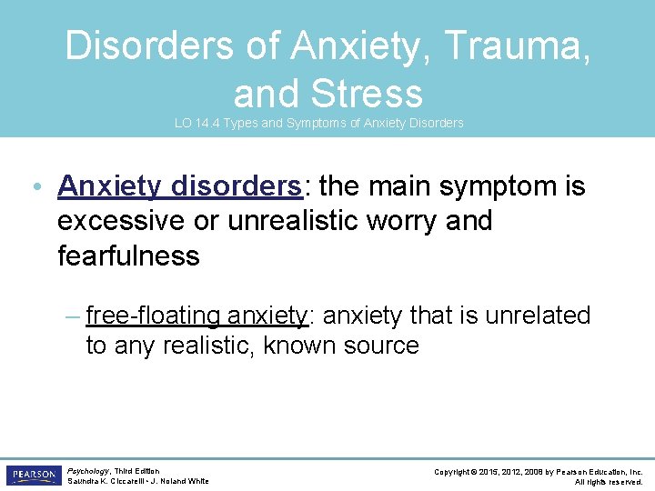 Disorders of Anxiety, Trauma, and Stress LO 14. 4 Types and Symptoms of Anxiety