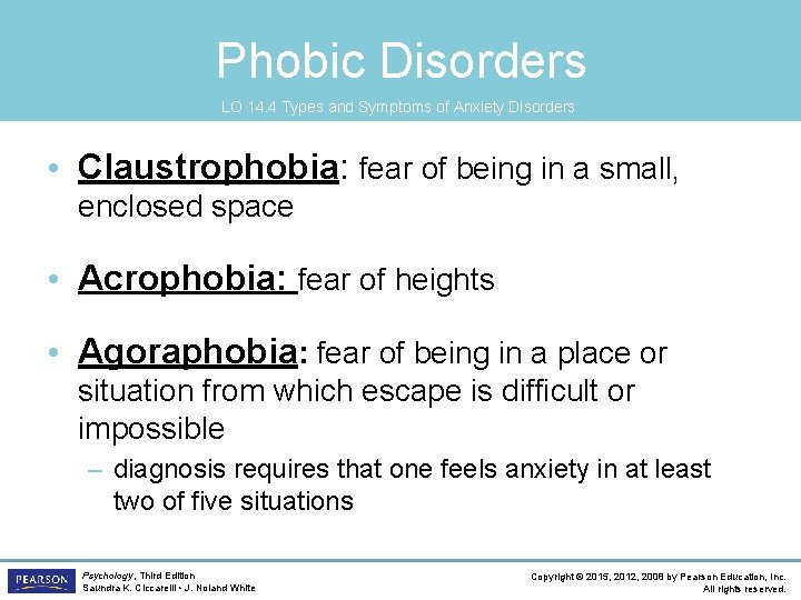 Phobic Disorders LO 14. 4 Types and Symptoms of Anxiety Disorders • Claustrophobia: fear