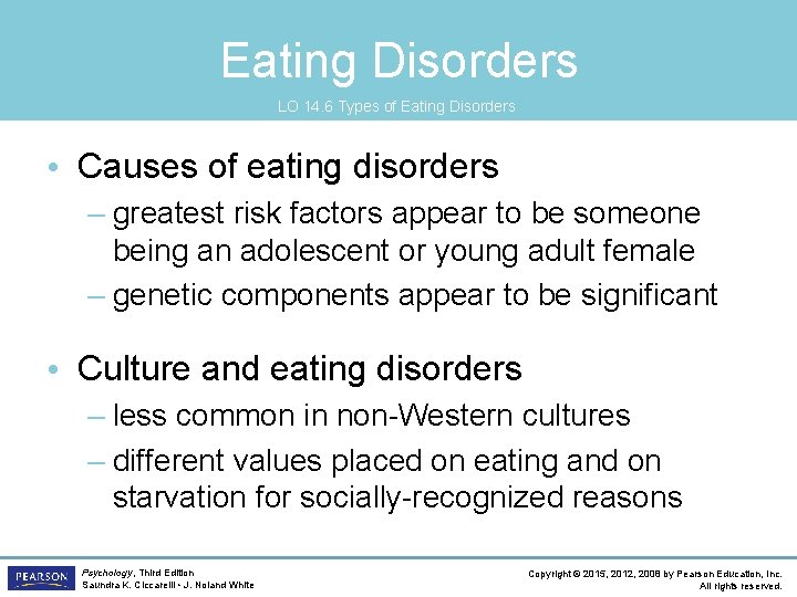 Eating Disorders LO 14. 6 Types of Eating Disorders • Causes of eating disorders