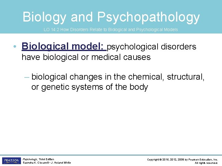 Biology and Psychopathology LO 14. 2 How Disorders Relate to Biological and Psychological Models