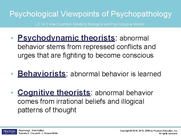 Psychological Viewpoints of Psychopathology LO 14. 2 How Disorders Relate to Biological and Psychological