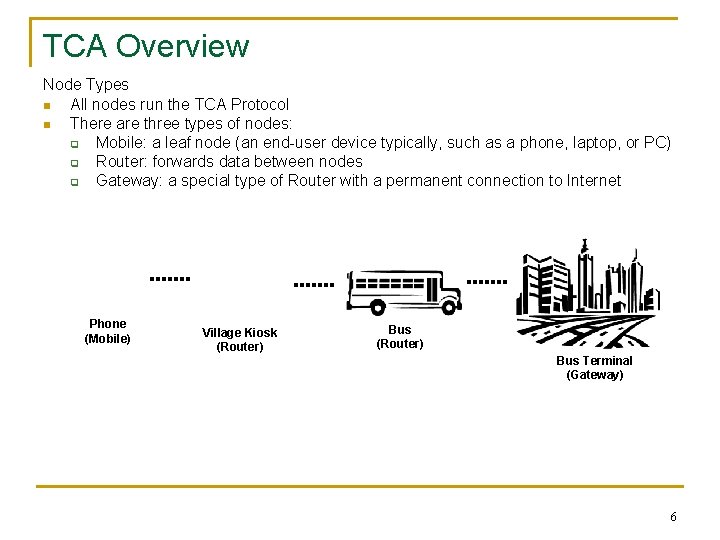 TCA Overview Node Types n All nodes run the TCA Protocol n There are