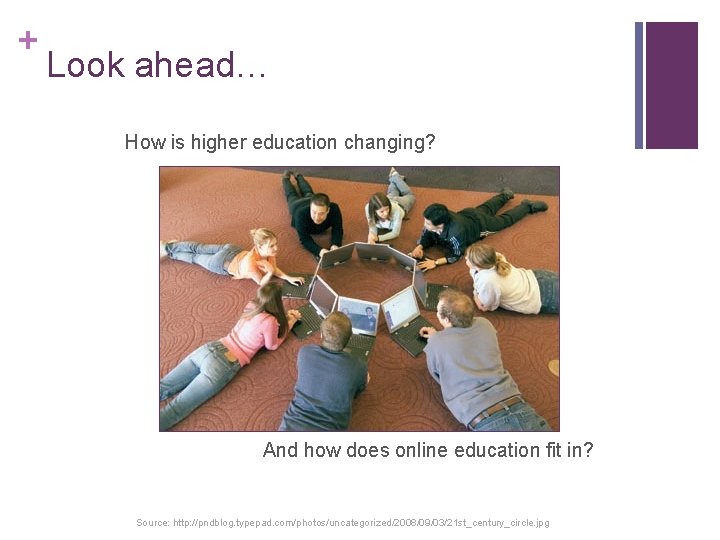 + Look ahead… How is higher education changing? And how does online education fit