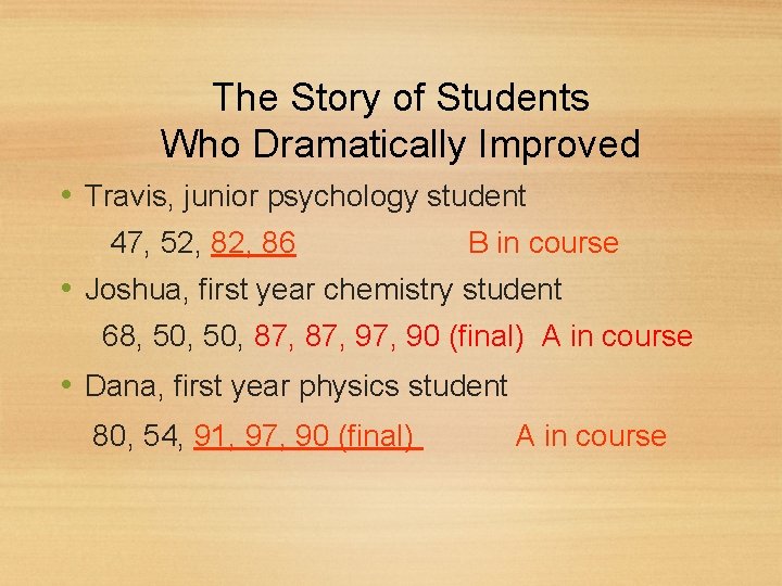 The Story of Students Who Dramatically Improved • Travis, junior psychology student 47, 52,