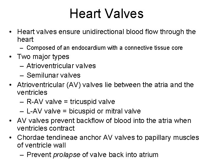 Heart Valves • Heart valves ensure unidirectional blood flow through the heart – Composed