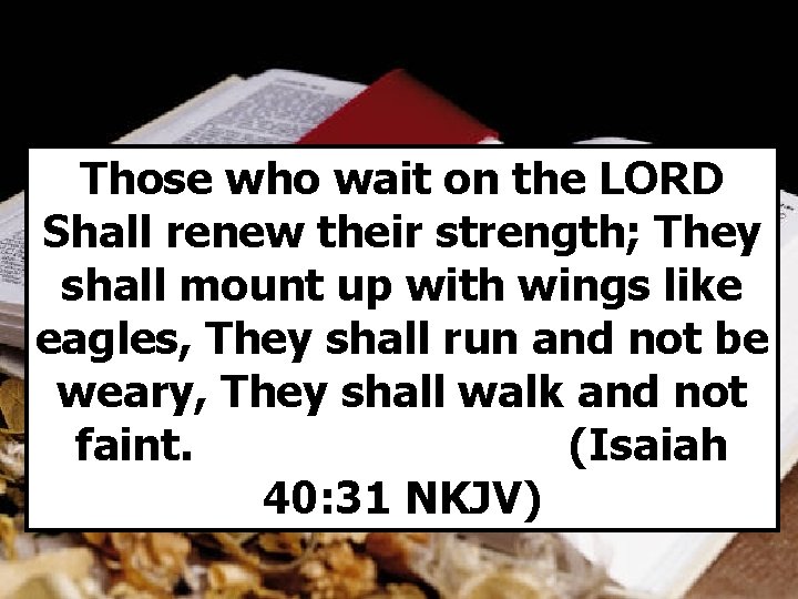 Those who wait on the LORD Shall renew their strength; They shall mount up