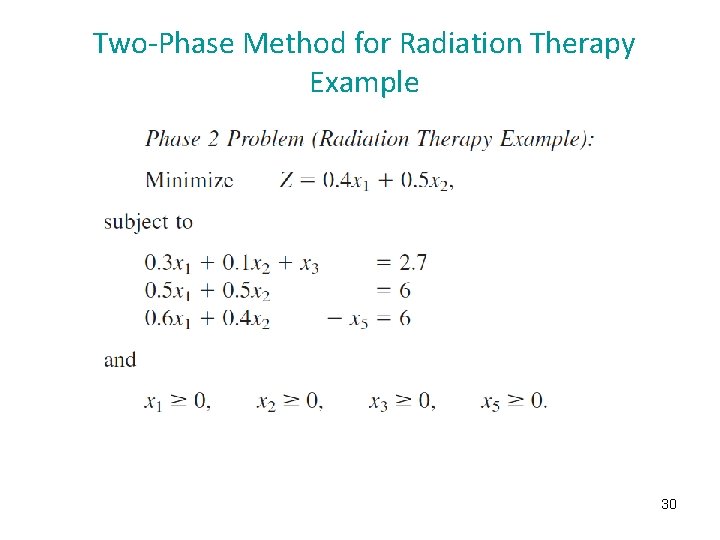 Two-Phase Method for Radiation Therapy Example 30 