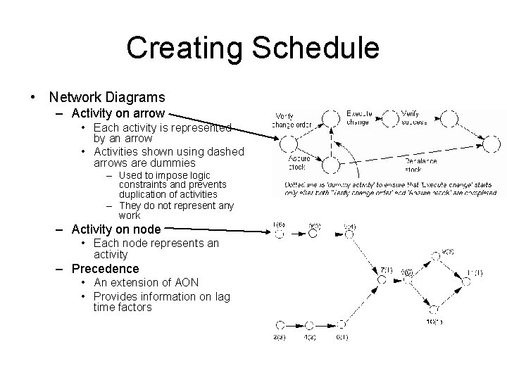 Creating Schedule • Network Diagrams – Activity on arrow • Each activity is represented