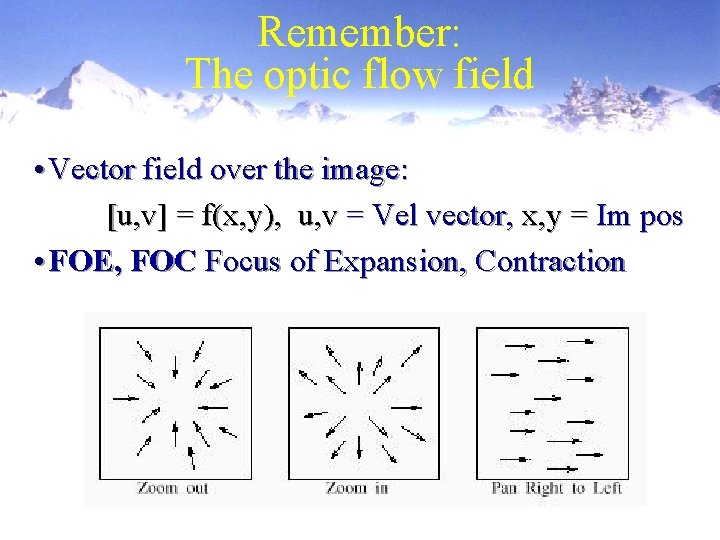 Remember: The optic flow field • Vector field over the image: [u, v] =