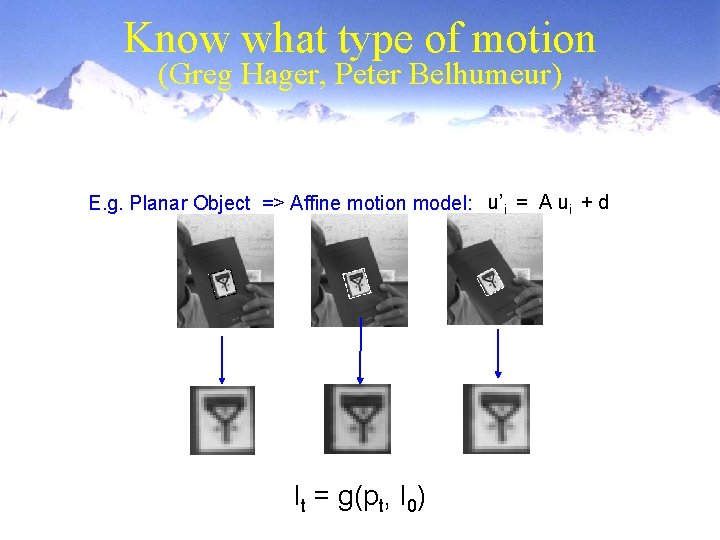 Know what type of motion (Greg Hager, Peter Belhumeur) E. g. Planar Object =>