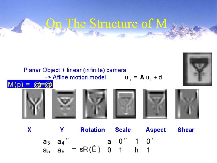 On The Structure of M Planar Object + linear (infinite) camera -> Affine motion