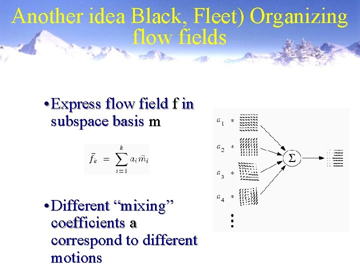 Another idea Black, Fleet) Organizing flow fields • Express flow field f in subspace