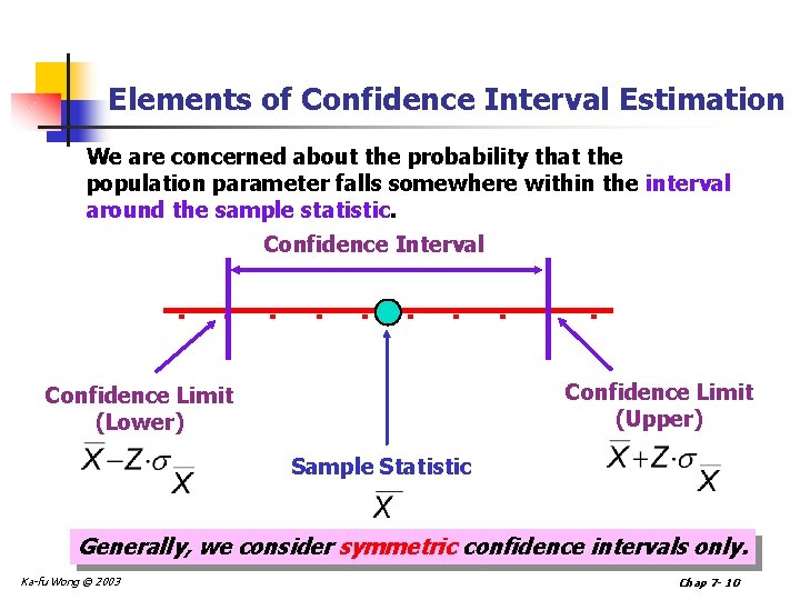 Elements of Confidence Interval Estimation We are concerned about the probability that the population