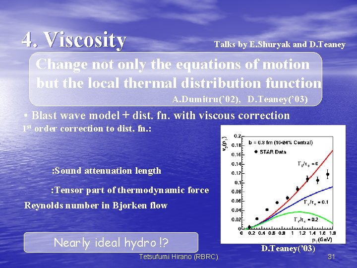 4. Viscosity Talks by E. Shuryak and D. Teaney Change not only the equations