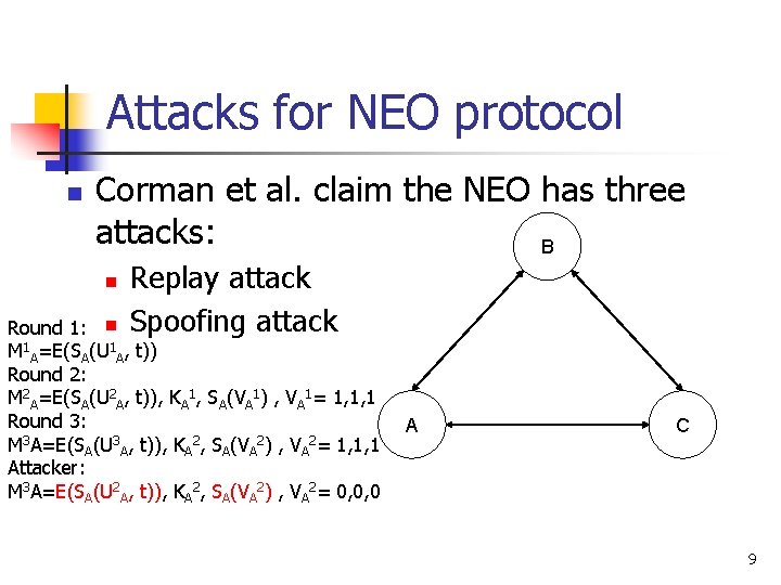 Attacks for NEO protocol n Corman et al. claim the NEO has three attacks: