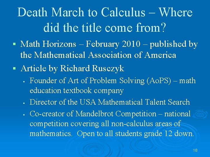 Death March to Calculus – Where did the title come from? Math Horizons –