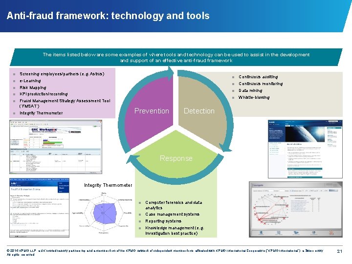 Anti-fraud framework: technology and tools The items listed below are some examples of where