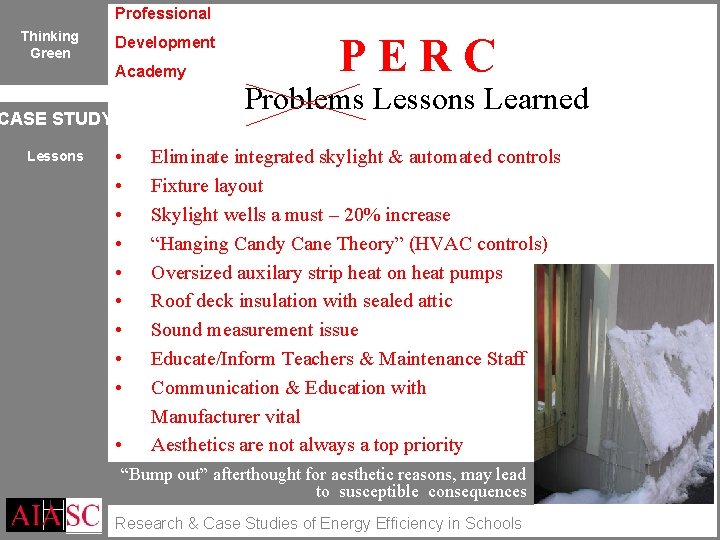 Professional Thinking Green Development Academy Problems Lessons Learned CASE STUDY Lessons PERC • •