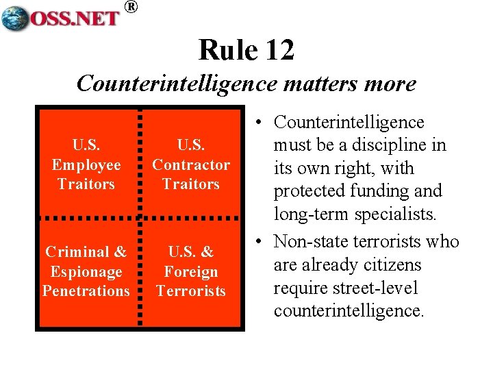 ® Rule 12 Counterintelligence matters more U. S. Employee Traitors U. S. Contractor Traitors