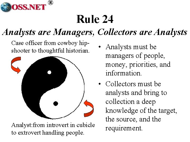 ® Rule 24 Analysts are Managers, Collectors are Analysts Case officer from cowboy hipshooter