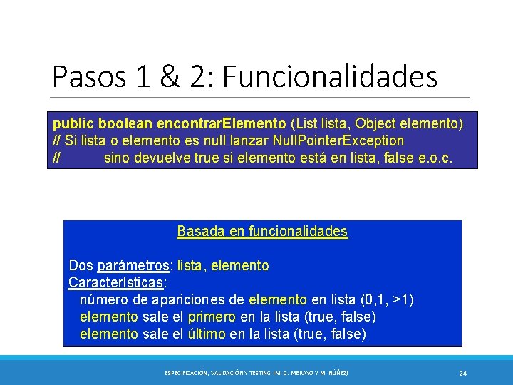 Pasos 1 & 2: Funcionalidades public boolean encontrar. Elemento (List lista, Object elemento) //