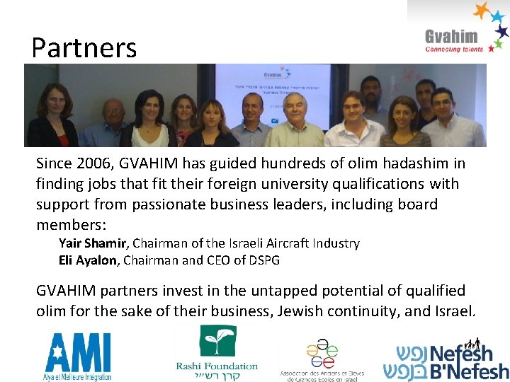 Partners Since 2006, GVAHIM has guided hundreds of olim hadashim in finding jobs that