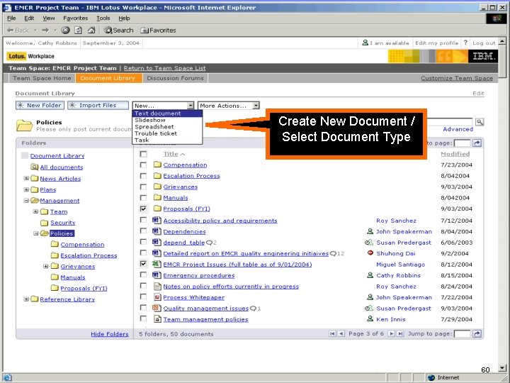 IBM Software Create New Document / Select Document Type Folder view showing “New…” menu, IBM Software Create New Document / Select Document Type Folder view showing “New…” menu,