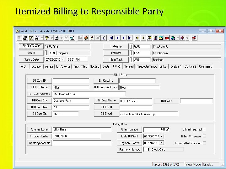 Itemized Billing to Responsible Party 