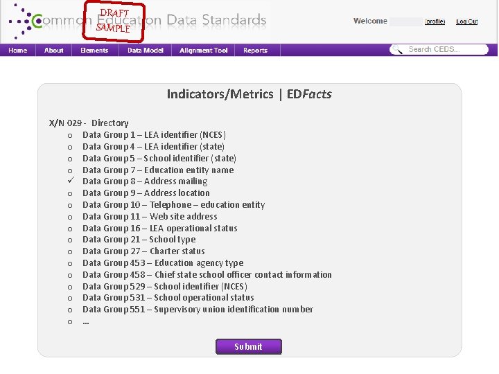 DRAFT SAMPLE Indicators/Metrics | EDFacts X/N 029 - Directory o Data Group 1 –