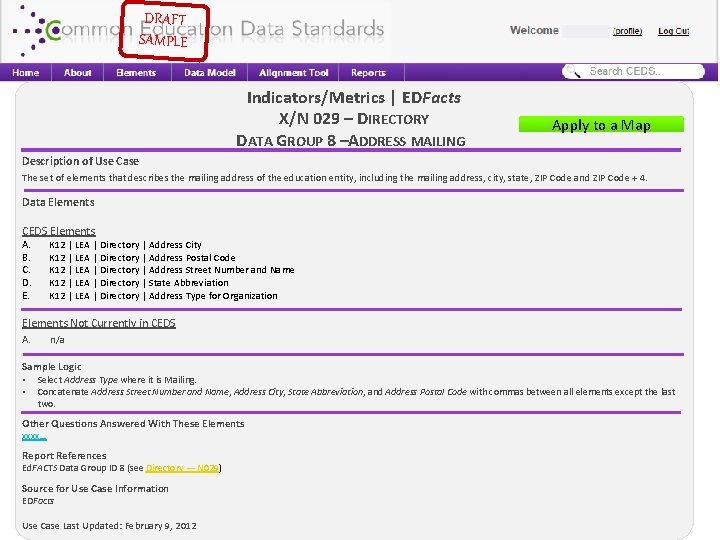 DRAFT SAMPLE Indicators/Metrics | EDFacts X/N 029 – DIRECTORY DATA GROUP 8 –ADDRESS MAILING