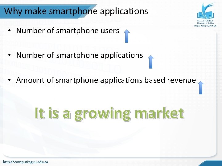 Why make smartphone applications • Number of smartphone users • Number of smartphone applications Why make smartphone applications • Number of smartphone users • Number of smartphone applications