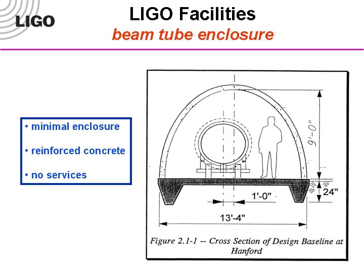 LIGO Facilities beam tube enclosure • minimal enclosure • reinforced concrete • no services