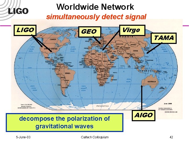 Worldwide Network simultaneously detect signal LIGO GEO decompose the polarization of detection locate theconfidence