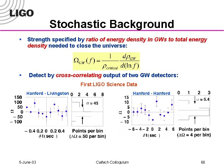 Stochastic Background § Strength specified by ratio of energy density in GWs to total