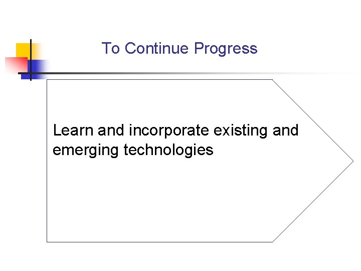 To Continue Progress Learn and incorporate existing and emerging technologies 