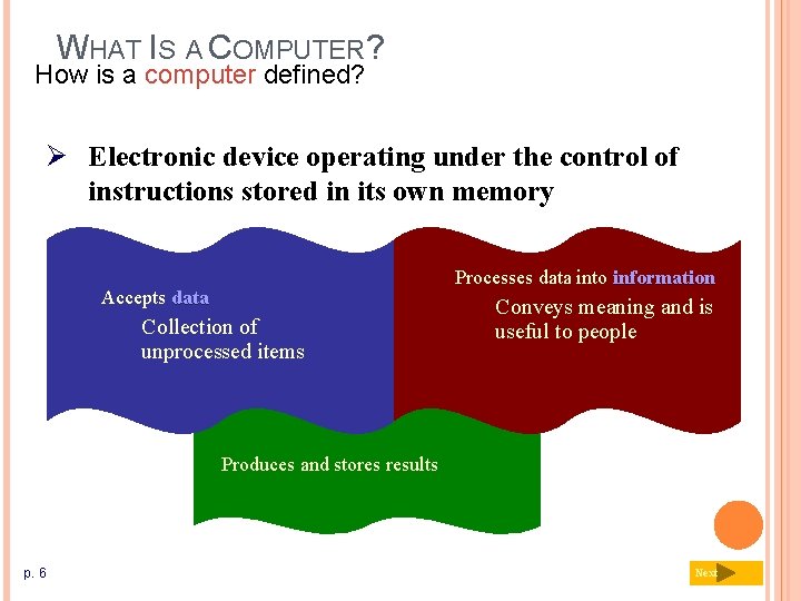 WHAT IS A COMPUTER? How is a computer defined? Ø Electronic device operating under