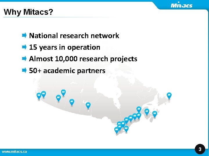 Why Mitacs? National research network 15 years in operation Almost 10, 000 research projects Why Mitacs? National research network 15 years in operation Almost 10, 000 research projects