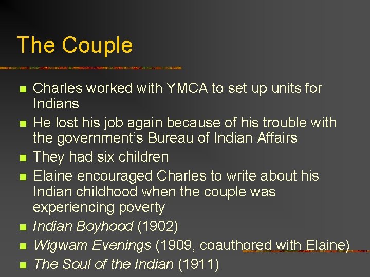 The Couple n n n n Charles worked with YMCA to set up units