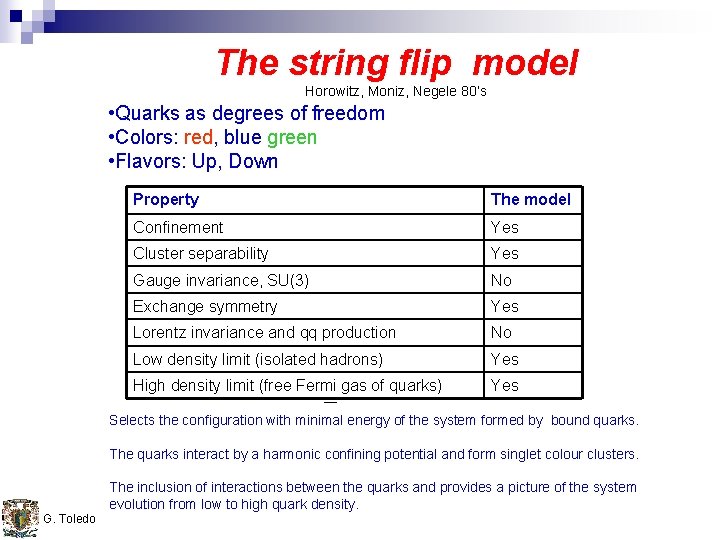 The string flip model Horowitz, Moniz, Negele 80’s • Quarks as degrees of freedom