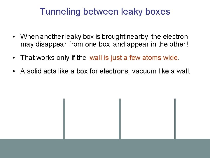 Tunneling between leaky boxes • When another leaky box is brought nearby, the electron