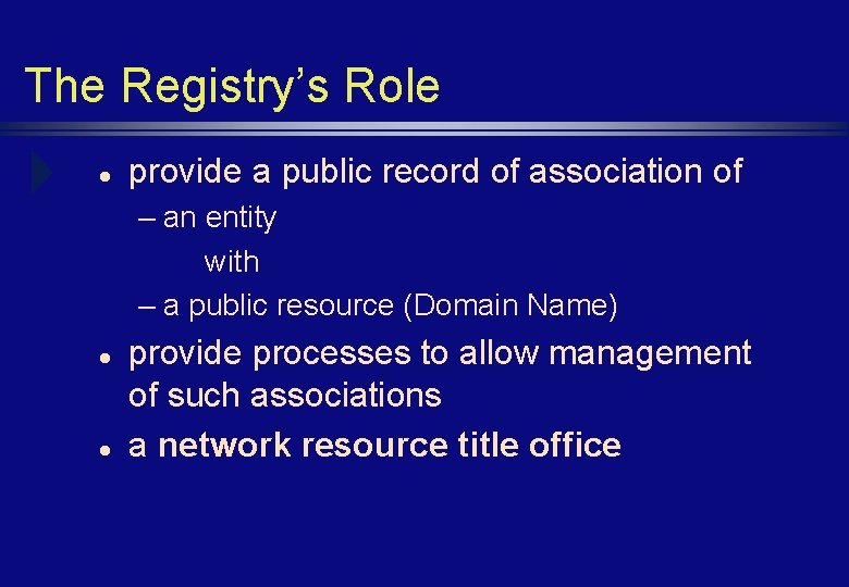 The Registry’s Role l provide a public record of association of – an entity